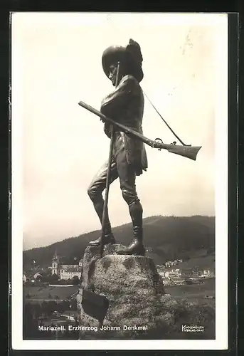 AK Mariazell, Erzgerzog Johann Denkmal mit Kirche