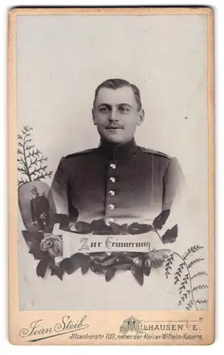 Fotografie Jean Steib, Mülhausen i. E., Illzaacherstr. 109, Portrait Soldat in Uniform, Passepartout