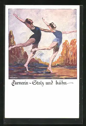Künstler-AK Otto Amtsberg: Zwei Turnerinnen bei ihren Übungen