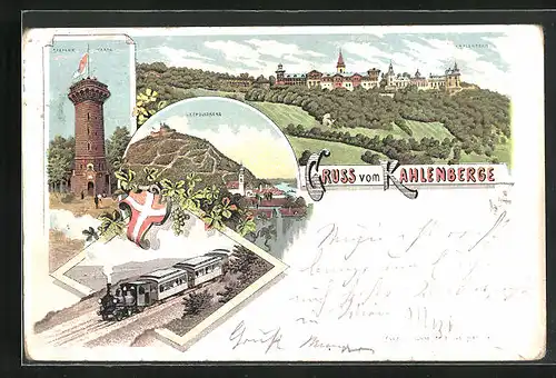 Lithographie Wien-Kahlenberg, Hotel, Stefanie-Warte