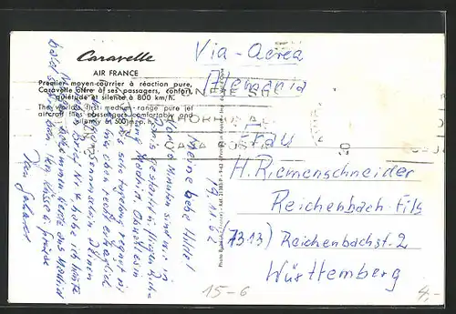 AK Flugzeug Caravelle der Air France