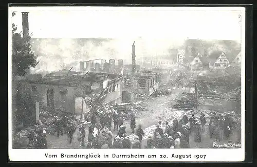 AK Darmsheim, Brandunglück 1907, Zerstörte Ortspartie