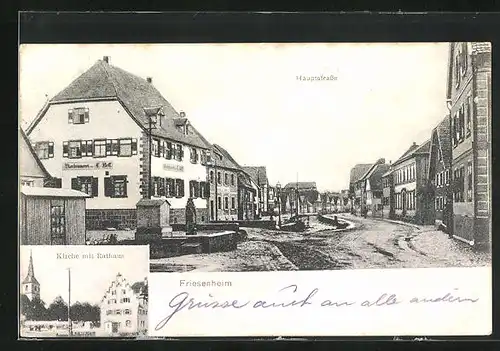 AK Friesenheim, Kirche mit Rathaus, Hauptstrasse