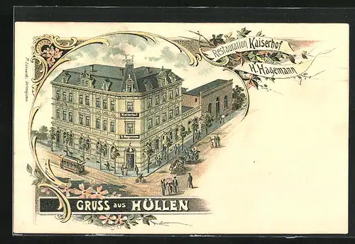Lithographie Hüllen, Restaurant Kaiserhof H. Hagemann