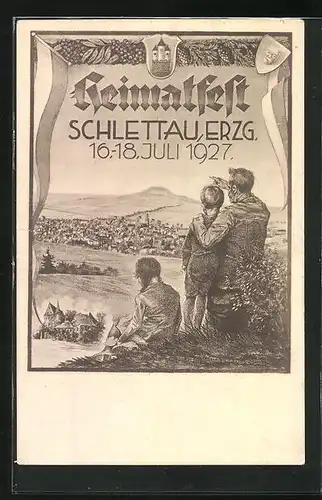 Künstler-AK Schlettau, Festpostkarte, Heimatfest 1927