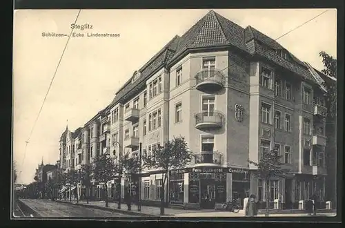 AK Berlin-Steglitz, Fein-Bäckerei an der Schützenstrasse, Ecke Lindenstrasse