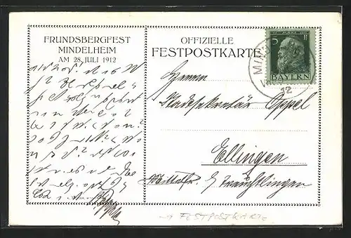 AK Mindelheim, Festpostkarte zum Frundsbergfest 1912