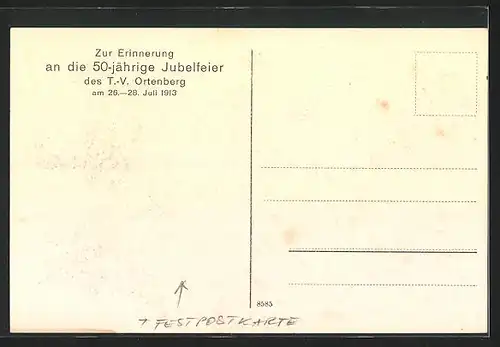AK Ortenberg, Festpostkarte anlässlich 50 jähriger Jubelfeier des T.V. 1913
