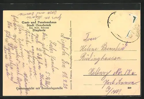 AK Diepholz, Gasthaus u. Pension Stadt Osnabrück, Gartenansicht