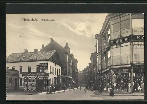 AK Lüdenscheid, Wilhelmstrasse mit Kaufhaus und Zigarrengeschäft