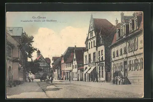 AK Gr.-Gerau, Frankfurter Strasse mit Geschäften und Stadthaus