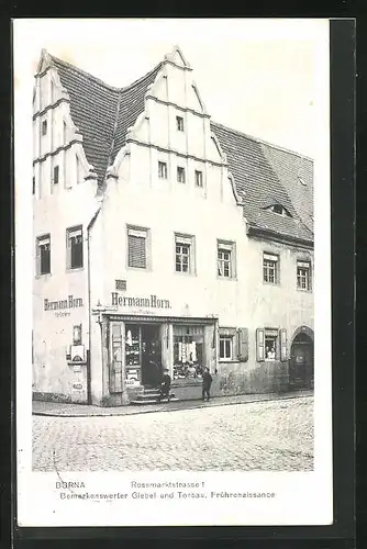 AK Borna, Geschäft von Hermann Horn, Rossmarktstrasse 1
