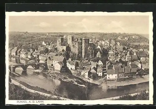 AK Runkel a. d. Lahn, Flusspartie an der Burgruine
