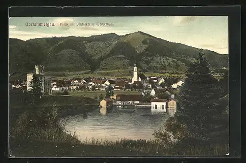 AK Oberammergau, Partie am Aufacker und Weiherbad
