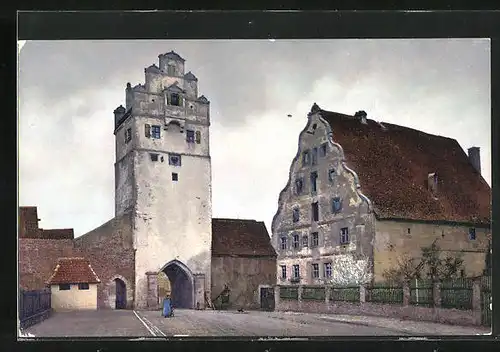 Künstler-AK Photochromie Nr. 2774: Dinkelsbühl, Nördlinger Tor mit Stadtmühle