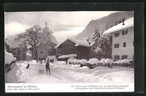 AK Oberaudorf, Ortspartie im Winter