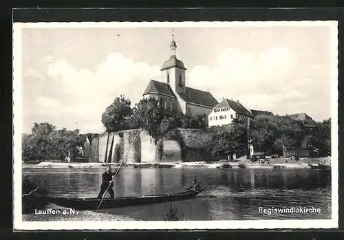 AK Lauffen a. N., Flusspartie mit Regiswindiskirche