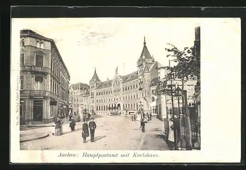 AK Aachen, Hauptpostamt mit Karlshaus