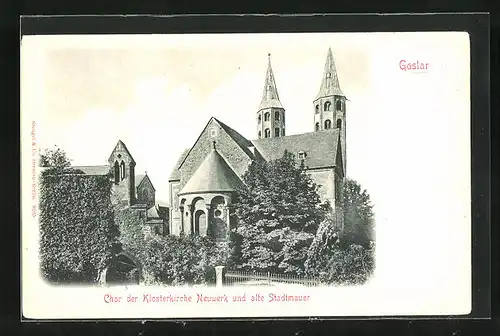 AK Goslar, Chor der Klosterkirche Neuwerk und alte Stadtmauer