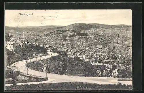 AK Stuttgart, Ortsansicht mit anliegenden Bergen