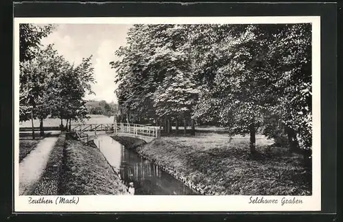 AK Zeuthen /Mark, Selchower Graben mit Brücke