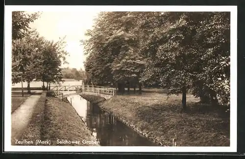 AK Zeuthen / Mark, Selchower Graben mit Brücke