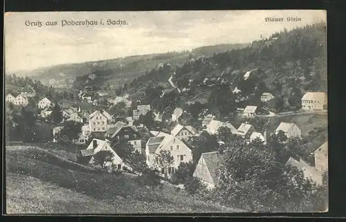 AK Pobershau i. Sachs., Teilansicht & blauer Stein