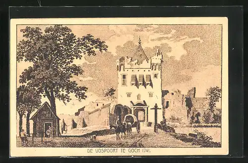 Künstler-AK Goch, Tor in den Ort 1741