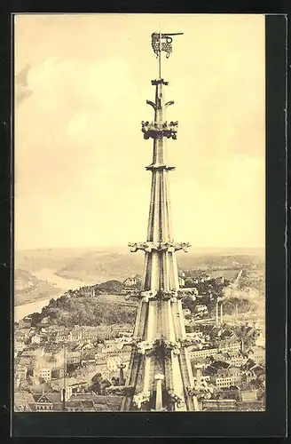 AK Meissen, Detail Helmspitze vom Südturm des Doms