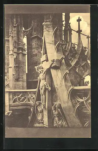 AK Meissen, Detail vom Nordturm, Kreuzigungsgruppe im Wimpergen