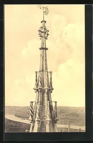 AK Meissen, Detail Helmspitze vom Nordturm des Domes