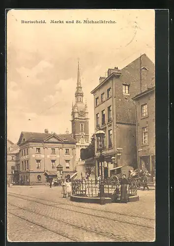 AK Burtscheid, Markt und St. Michaelkirche mit Hotel Neubad