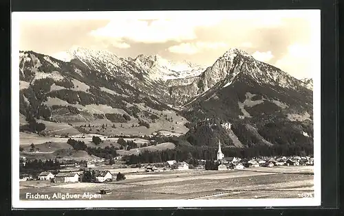 AK Fischen /Allgäu, Ortsansicht mit Alpen