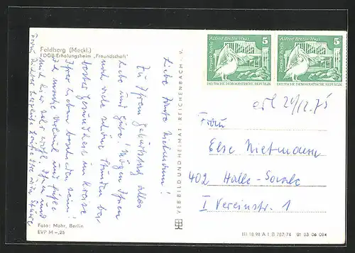 AK Feldberg /Meckl., Hotel FDGB-Erholungsheim Freundschaft
