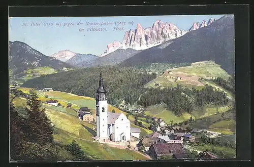 AK St. Peter /Villnöstal, Gegen die Geislerspitzen