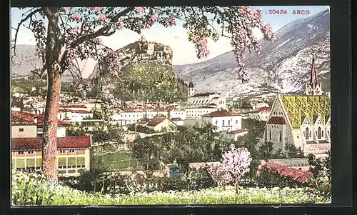 AK Arco, Teilansicht des Ortes mit Blick auf Schloss