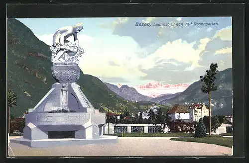 AK Bozen, Laurinsbrunnen mit Rosengarten