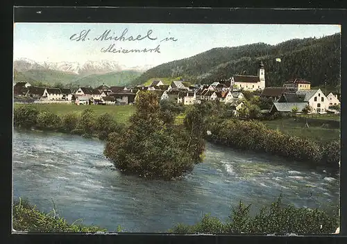 AK St. Michael, Flusspartie mit Blick über die Stadt