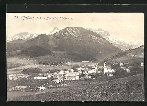 AK St. Gallen, Panorama mit Gebirge