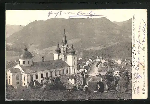 AK Maria-Zell, Wallfahrtskirche mit Strassenpartie