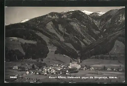 AK Aflenz, Ortsansicht gegen Bürgeralpe