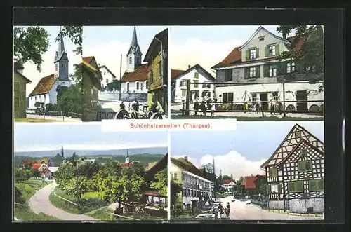AK Schönholzerswilen /Thurgau, Kirche, Strassenpartie mit Fachwerkhaus, Ortspartie