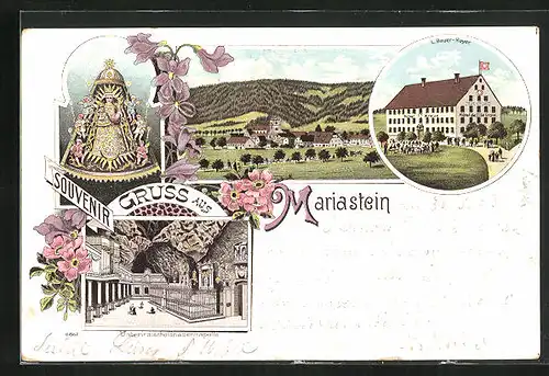 Lithographie Mariastein, Hôtel Kreuz, Unterirdische Gnadenkapelle, Ortspartie