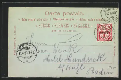 Mondschein-AK Aeschi, Strassenpartie mit Gebäudeansicht