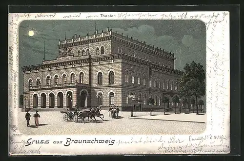 Mondschein-Lithographie Braunschweig, Platz vor dem Theater