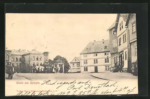 AK Usingen, Marktplatz mit Denkmal