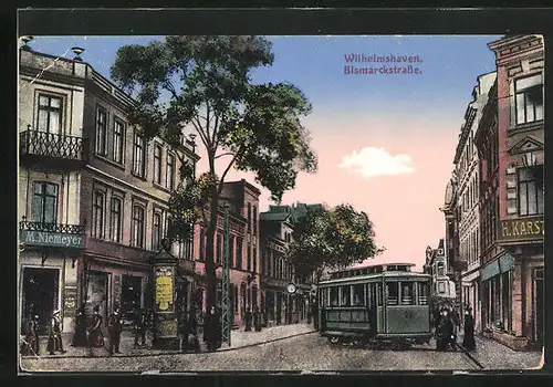 AK Wilhelmshaven, Bismarckstrasse mit Strassenbahn