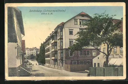 AK Schömberg /Schwarzwaldheim, Strassenpartie an der Post