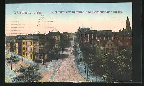 AK Zwickau i. Sa., Blick nach der Bahnhof- und Reichenbacher Strasse