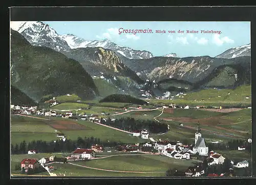 AK Grossgmain, Blick von der Ruine Plainburg